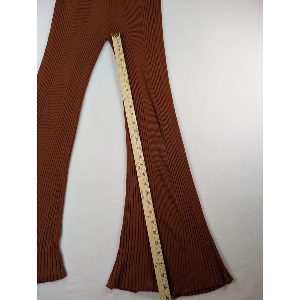Free People XS Rust Brown Ribbed Knit Flare Bell Bottom Pants - Picture 5 of 9